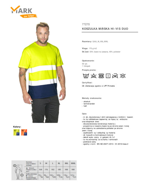 MARK THE HELPER MEN`S T-SHIRT HI-VIS DUO YELLOW embroidery silkscreen logo