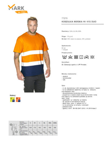 Warnschutz-Duo-Herren-T-Shirt, Warnorange/Marineblau Mark The Helper