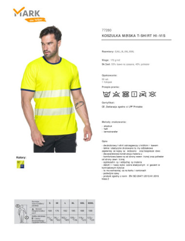 Herren-T-Shirt mit Warnschutz-Aufdruck, Warngelb/Marineblau. MARKIEREN Sie den Helfer