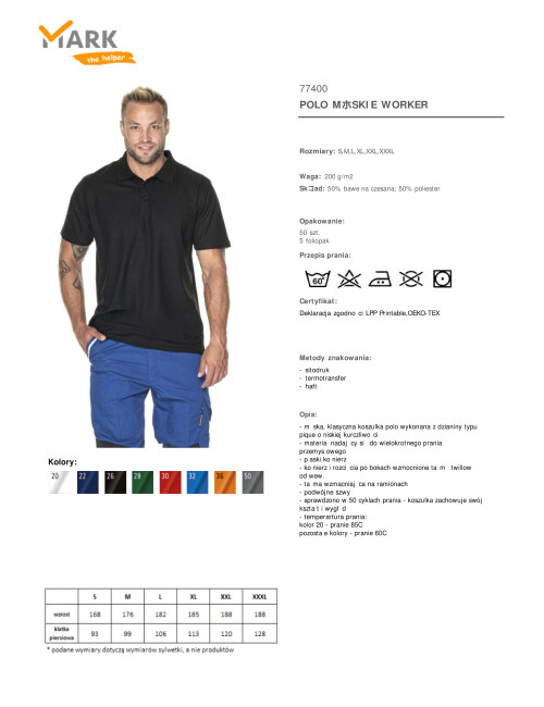 MARK THE HELPHER HERREN-POLO WORKER, SCHWARZ, Stickerei, Siebdruck, Logo