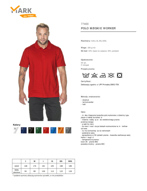 MARK THE HELPHER HERREN-POLO WORKER RED mit gesticktem Siebdruck-Logo