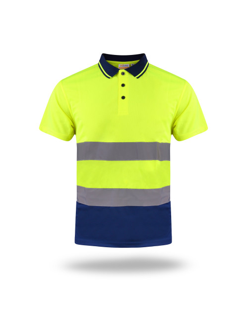 MARK THE HELPHER MEN`S HI-VIS POLO HAZARD YELLOW/NAVY Embroidery