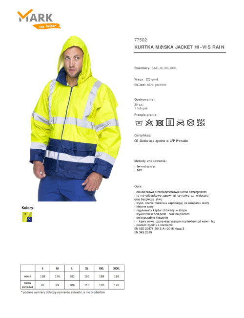 Kurtka męska jacket hi-vis rain zółty ostrzegawczy/granatowy MARK the helper