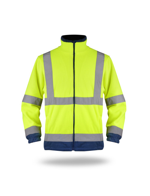 HERREN-FLEECE-SWEATSHIRT HI-VIS, WARNGELB/NAVY NAVY-Stickdruck