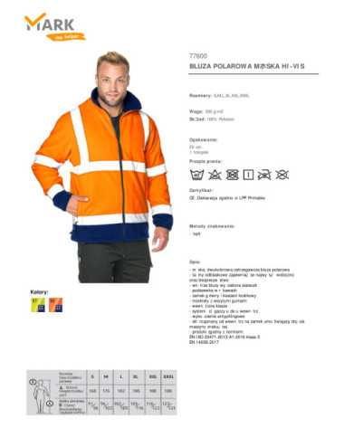 Men`s hi-vis fleece sweatshirt orange/navy Mark The Helper
