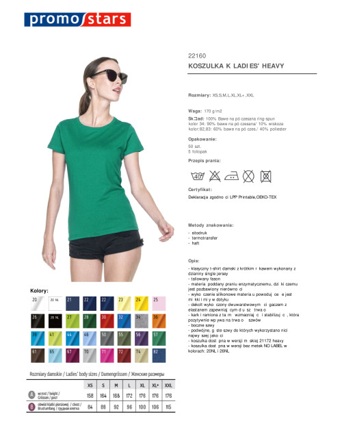 Promostars LADIES' HEAVY KOSZULKA Damska ZIELONY nadruk logo sitodruk