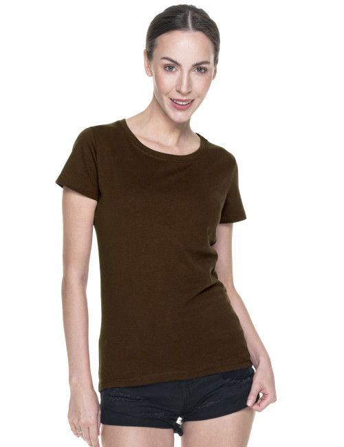 Promostars LADIES` HEAVY Damen-T-SHIRT, DUNKELBRAUN, Stickdruck