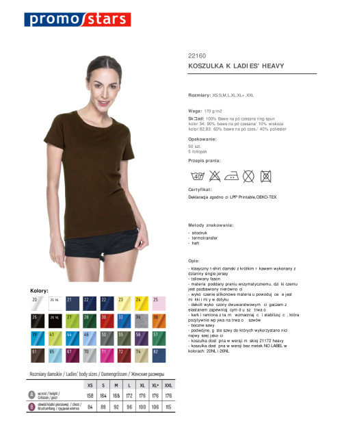 Promostars LADIES` HEAVY Damen-T-SHIRT, DUNKELBRAUN, Stickdruck