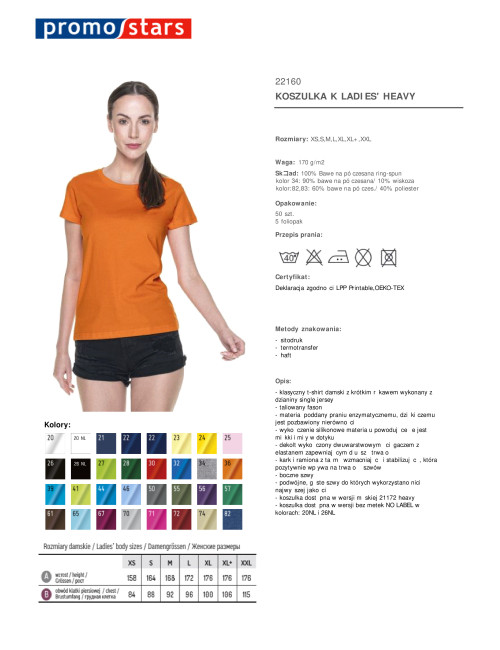 Promostars LADIES` HEAVY Damen-T-Shirt ORANGE mit DTF-Logo-Aufdruck