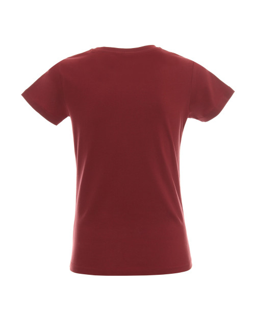 Promostars LADIES` HEAVY Damen-T-Shirt, Burgunderrot, DTF-Aufdruck, Logo-Stickerei