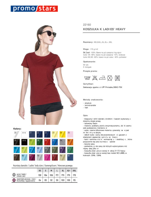 Promostars LADIES` HEAVY Damen-T-Shirt, Burgunderrot, DTF-Aufdruck, Logo-Stickerei