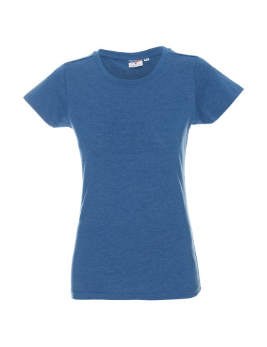 Promostars LADIES` HEAVY Damen T-SHIRT, BLAU MELANGE, Stickdruck