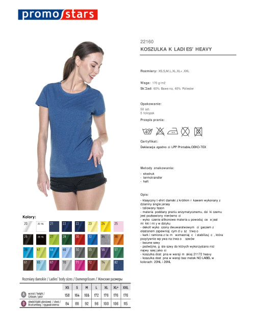 Promostars LADIES` HEAVY T-SHIRT Women`s BLUE MELANGE embroidery print