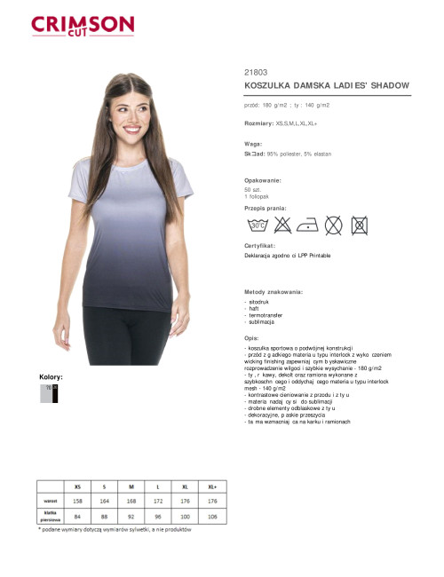 Koszulka damska ladies' shadow jasny szary/ czarny Promostars