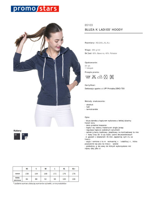 K ladies` hoody, navy blue melange/white Promostars