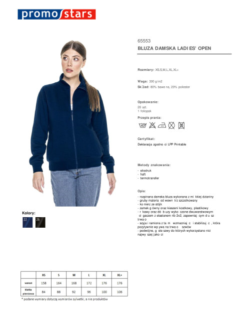 Ladies` open sweatshirt, navy blue Promostars