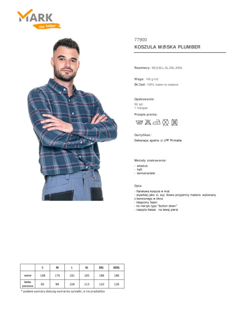 Men`s plumber shirt white/navy blue/red check Promostars