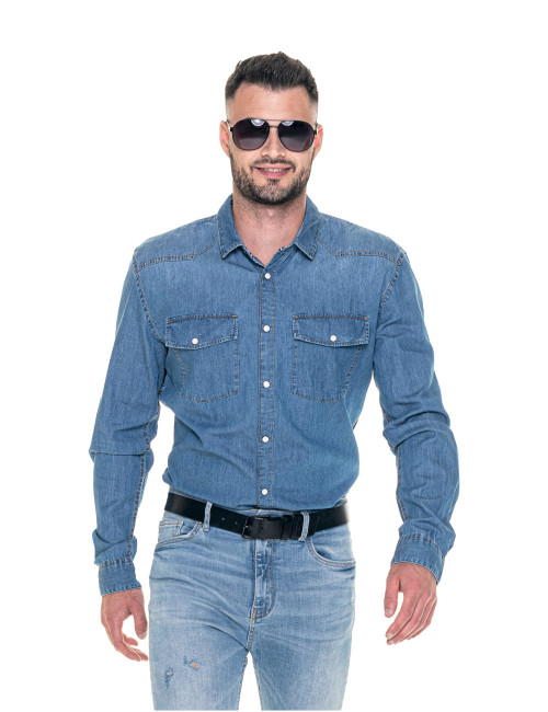 Koszula męska western slim niebieski jeans Promostars