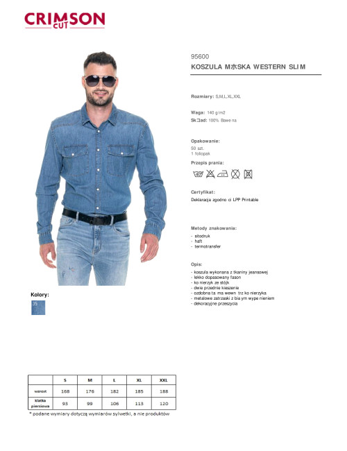 Koszula męska western slim niebieski jeans Promostars