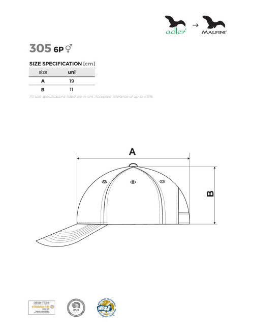 Unisex cap 6p 305 garnet Malfini
